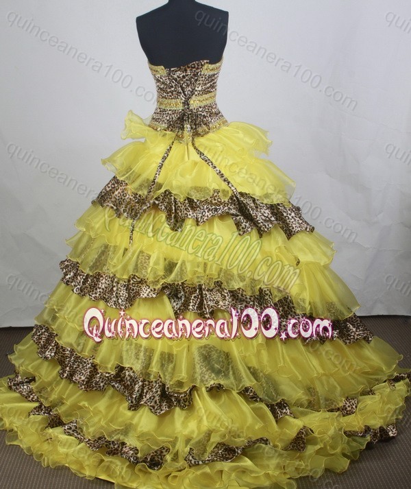 Unique Yellow Ball Gown Sweetheart Ruffles Quinceanera Dresses with Court Train